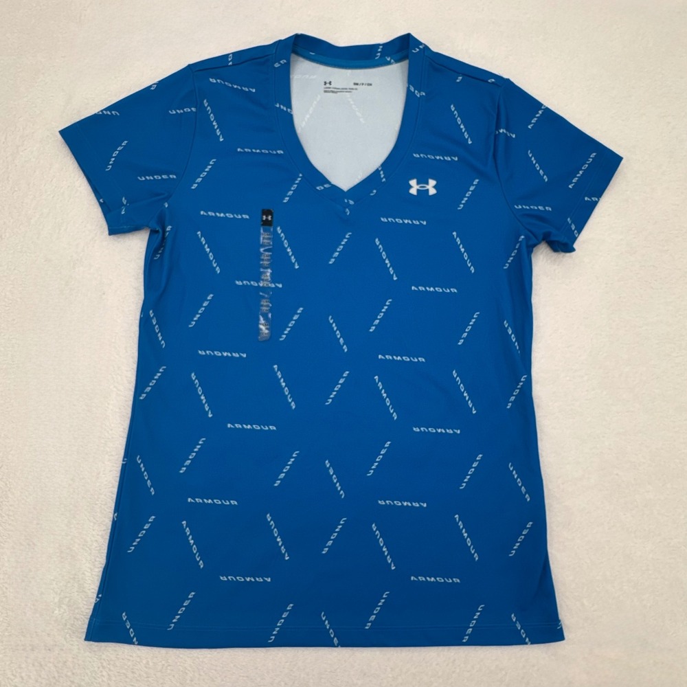 New Under Armour T-Shirt Womens Size Small Blue V-Neck Loose Fit Athletic Shirt